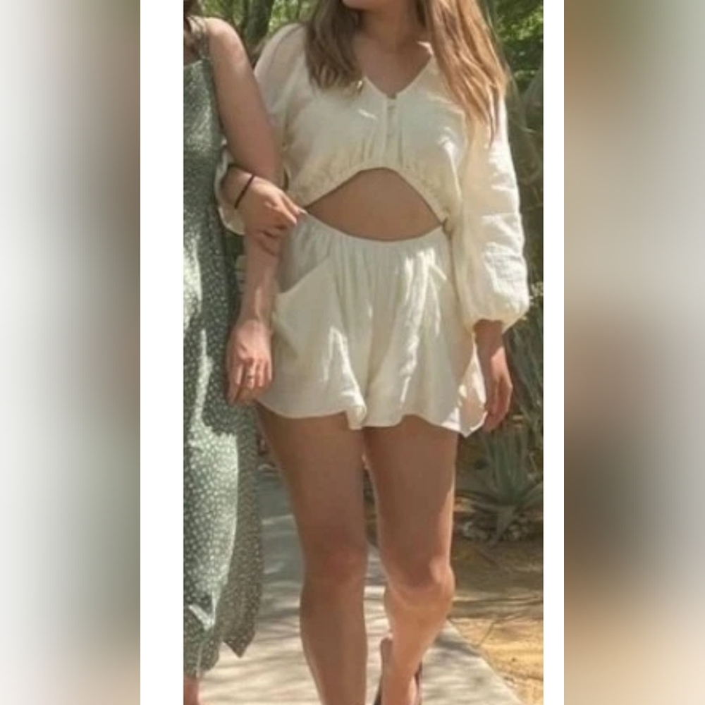 12Th Tribe Cut Off Romper Women Small Off White Gauzy cotton Small Lined Pockets